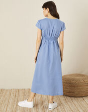 Embroidered Midi Dress in Linen Blend, Blue (BLUE), large