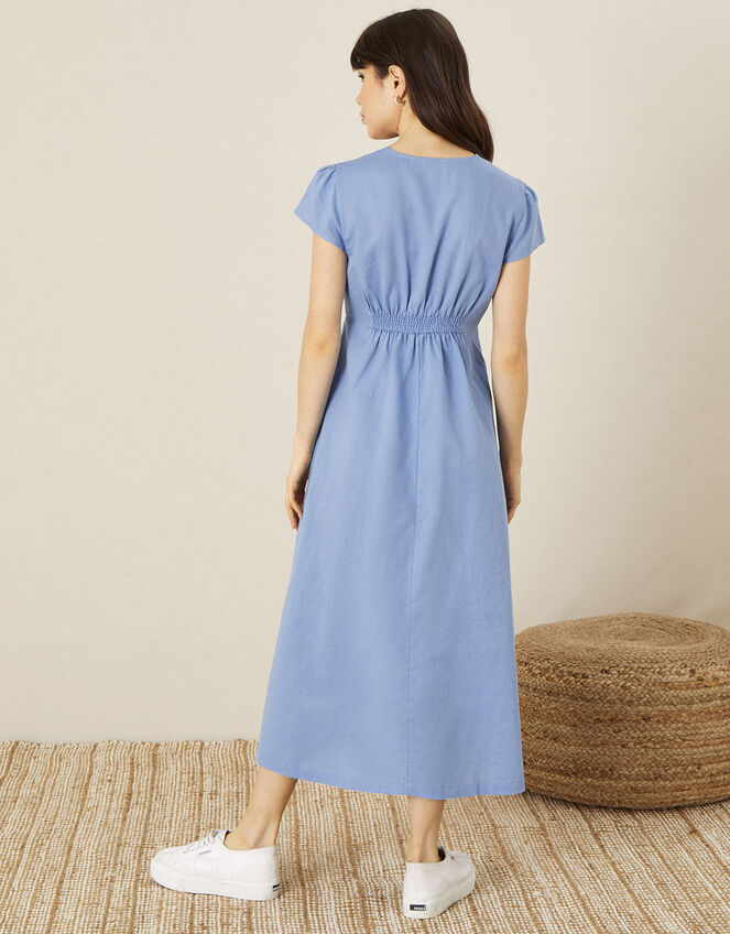 Embroidered Midi Dress in Linen Blend, Blue (BLUE), large