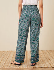 Rita Printed Wide Leg Trousers, Teal (TEAL), large