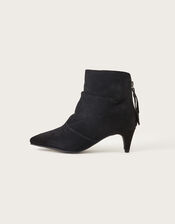 Ruched Suede Kitten Heel Boots, Black (BLACK), large