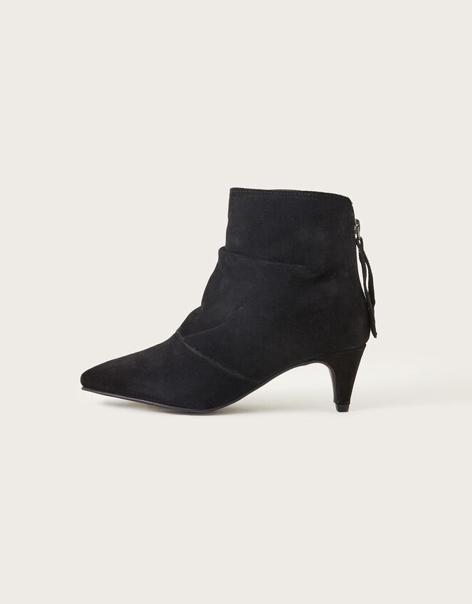 Ruched Suede Kitten Heel Boots, Black (BLACK), large