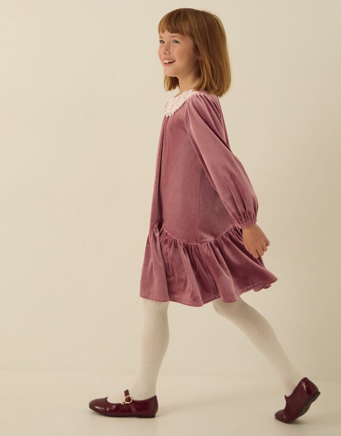 Maria Embellished Collar Velvet Party Dress, Mink (MINK), large