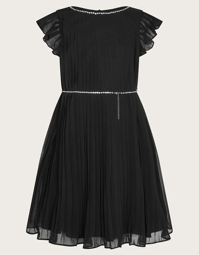 Georgina Diamante Belt Pleat Dress, Black (BLACK), large