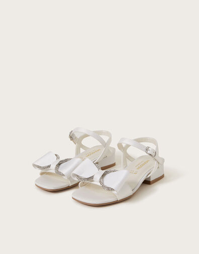 Diamante Bow Satin Heels, Ivory (IVORY), large