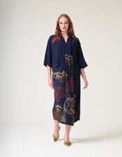 One Hundred Stars Rachel Parsley Seed Midi Dress, Blue (NAVY), large