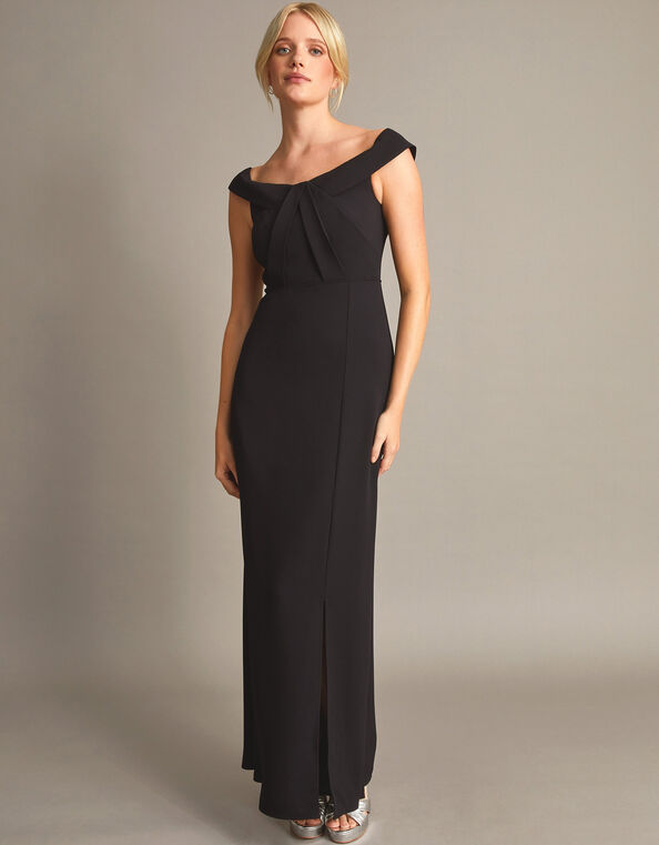 Beatrice Crepe Bardot Maxi Dress, Black (BLACK), large