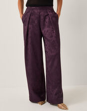 Rory Floral Satin Wide Leg Trousers, Purple (PURPLE), large