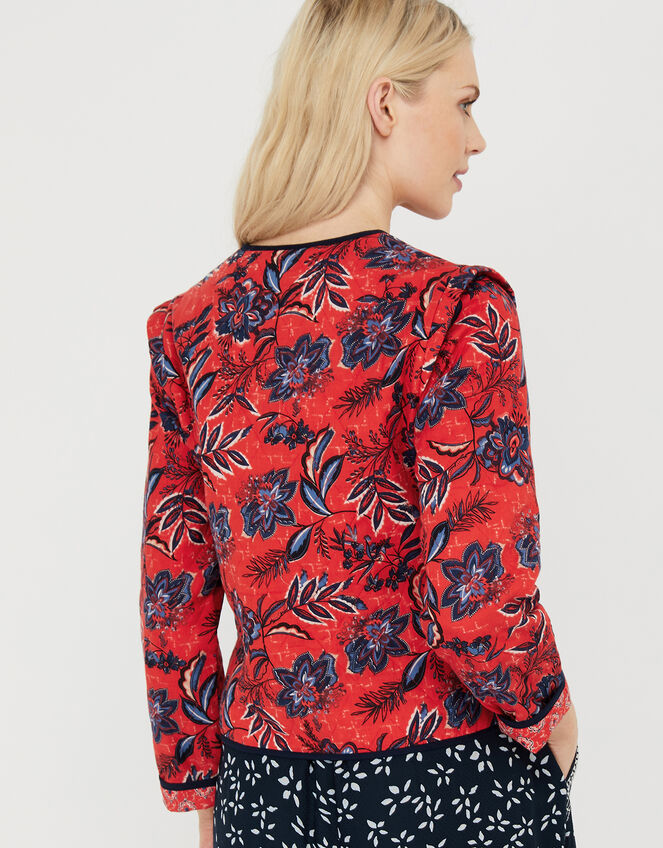 ASHOKA Hattie Hand Screen Quilted Jacket in Organic Cotton, Red (RED), large