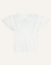 Boutique Butterfly Embroidered Flutter Sleeve Top, White (WHITE), large
