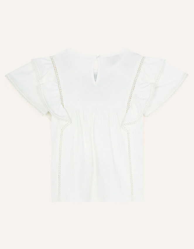 Boutique Butterfly Embroidered Flutter Sleeve Top, White (WHITE), large