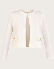 Knit Cropped Jacket with Recycled Polyester, Natural (ECRU), large