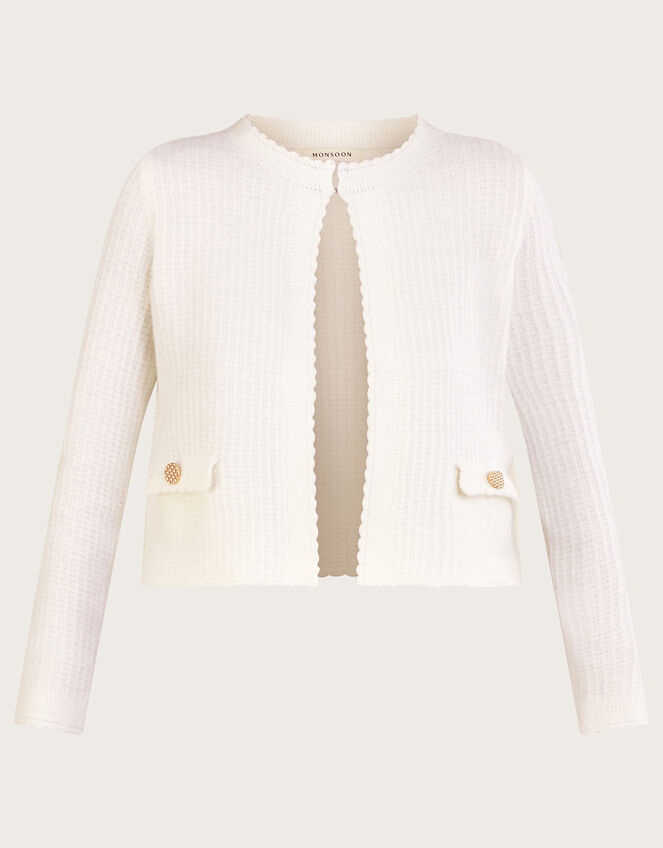 Knit Cropped Jacket with Recycled Polyester, Natural (ECRU), large