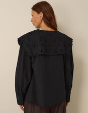Eliana Embroidered Square Collar Shirt, Black (BLACK), large