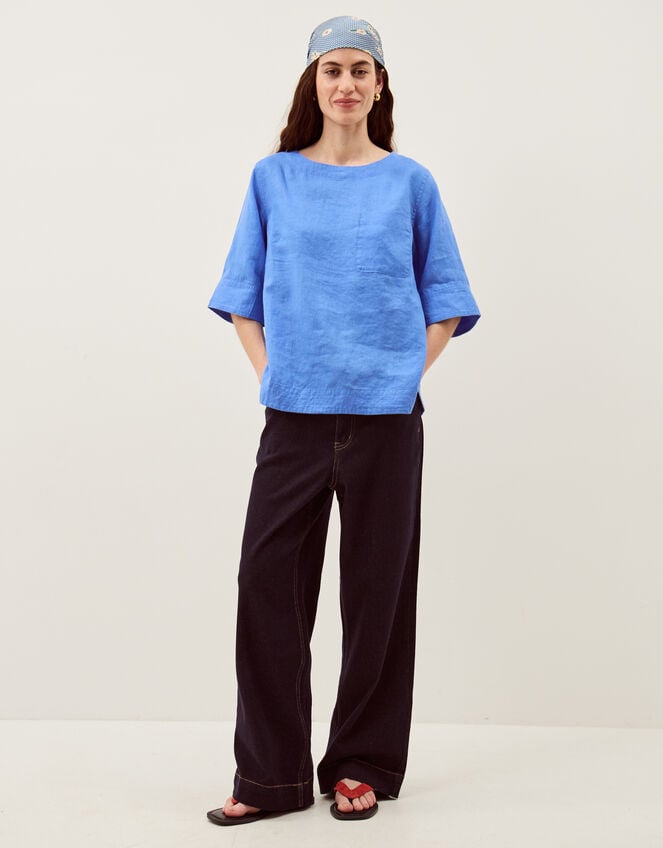 Ingrid Linen Top, Blue (BLUE), large