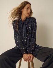 Stevie Foil Polka Dot Blouse, Blue (MIDNIGHT), large