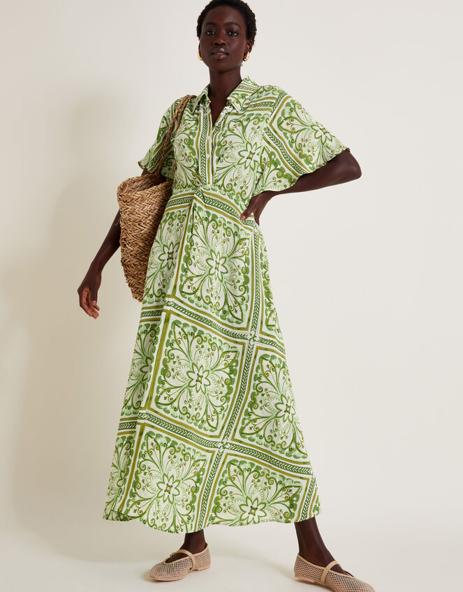 Emilia Print Midi Shirt Dress, Green (GREEN), large