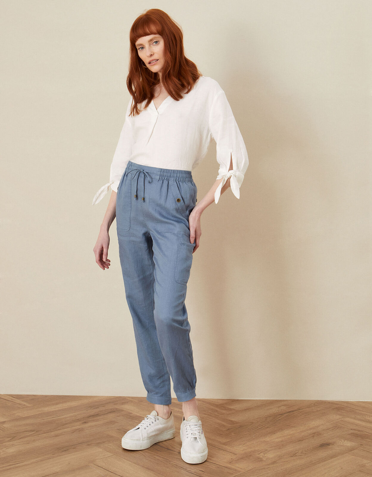 Monsoon Emma Short Linen Trousers in White  Lyst UK