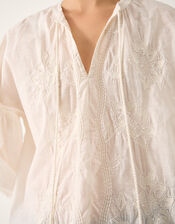 Milly Slouchy Embroidered Top, Ivory (IVORY), large