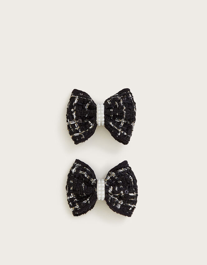 2-Pack Tweed Bow Hair Clips, , large