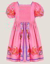 Aurelia Tropical Floral Puff Sleeve Dress, Pink (PINK), large