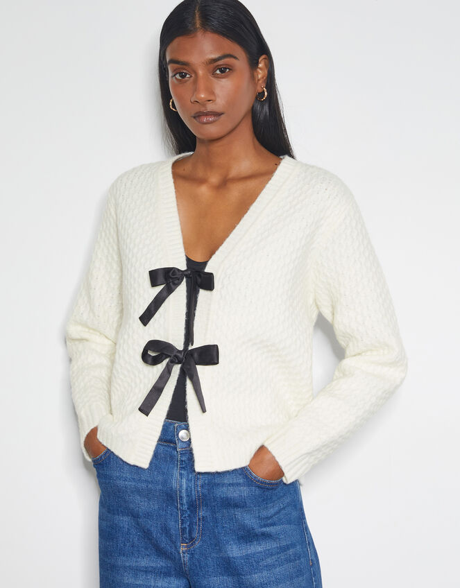 Tina Bow Tie Cardigan, Ivory (IVORY), large