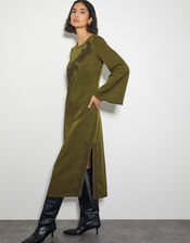 Nyla Lace Long Sleeve Midi Dress, Green (OLIVE), large