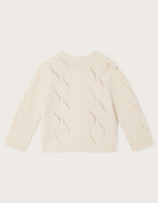 Baby Floral Embroidered Knit Cardigan, Ivory (IVORY), large