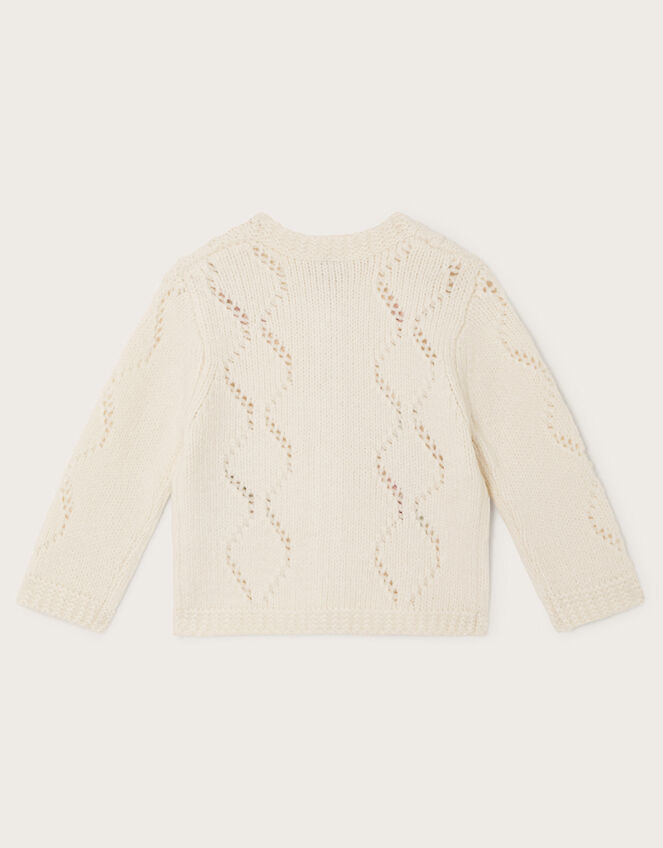 Baby Floral Embroidered Knit Cardigan, Ivory (IVORY), large