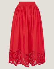 Grace Cutwork Midi Skirt , Red (RED), large