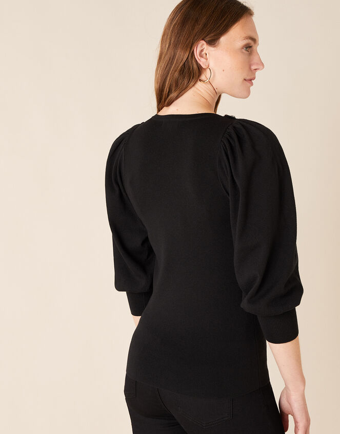 Crystal Button Jumper with Recycled Fabric, Black (BLACK), large