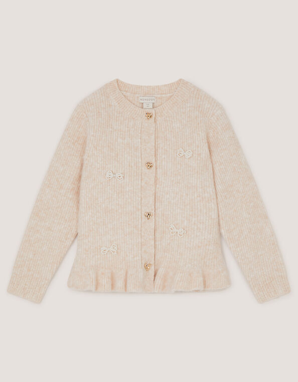Pearl Bow Peplum Cardigan, Cream (CREAM), large