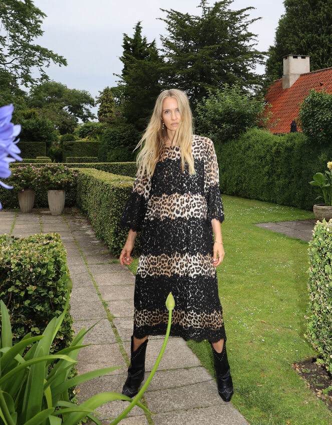 Crās Elina Leopard Print Lace Midi Dress, Leopard (LEOPARD), large