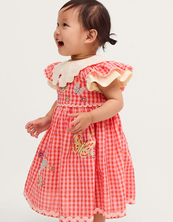 Baby Butterfly Gingham Top & Pinafore Dress Set, Pink (PINK), large