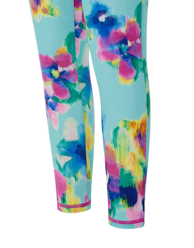 Blurred Floral Sunsafe Leggings, Blue (TURQUOISE), large