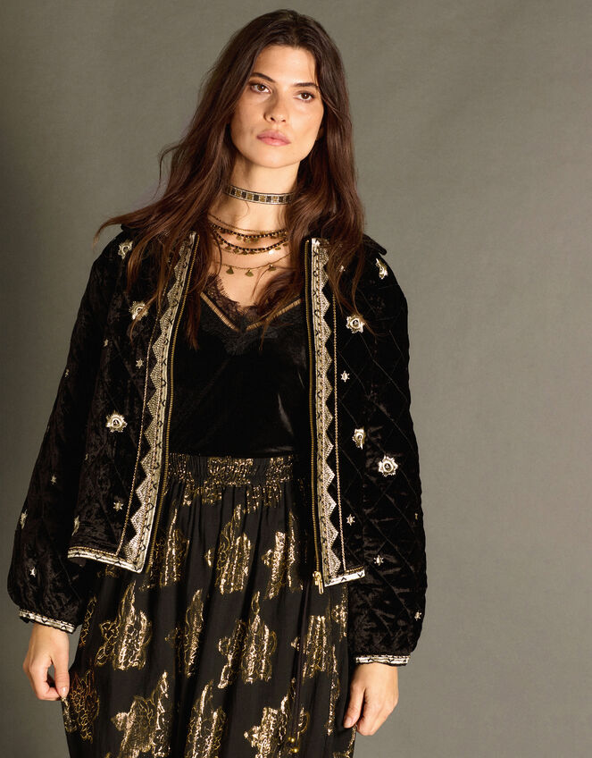 East Embroidered Quilted Jacket, Black (BLACK), large