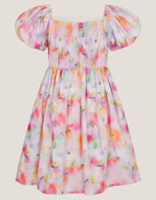 Floral Broderie Puff Sleeve Party Dress, Multi (MULTI), large