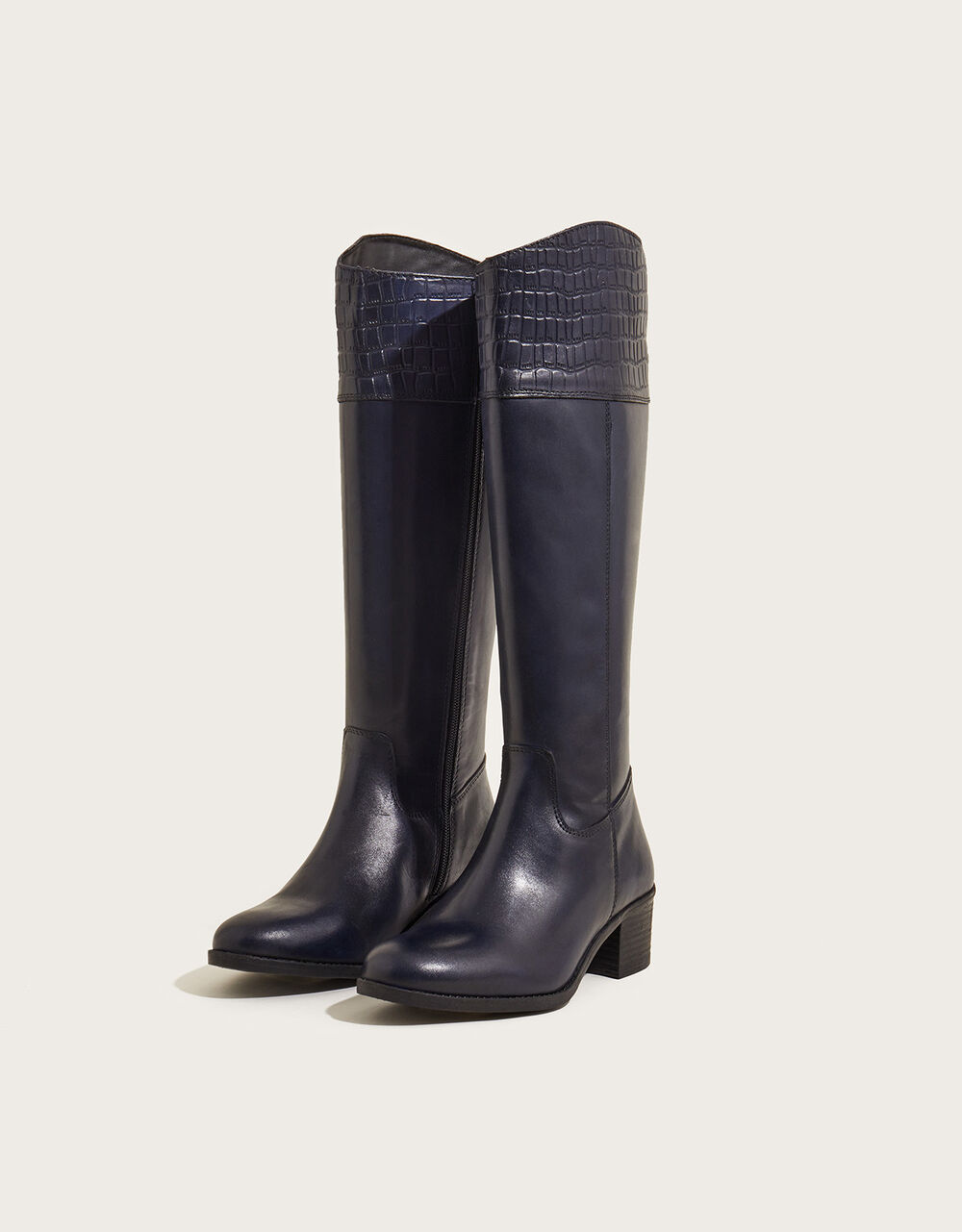 Croc Detail Leather Riding Boots Blue Women's Shoes Monsoon UK.
