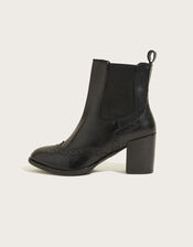 Classic Leather Heeled Brogue Boots, Black (BLACK), large