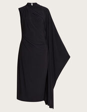 Drew Drape Midi Dress, Black (BLACK), large