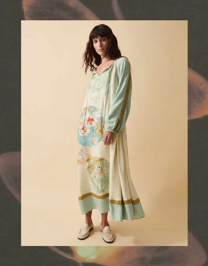 Clemence Amelie Floral Dobby Midi Dress Cream