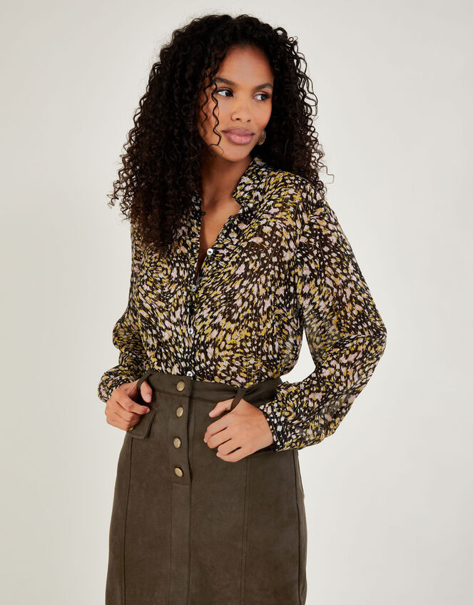 Kitty Metallic Print Blouse with Sustainable Viscose Black