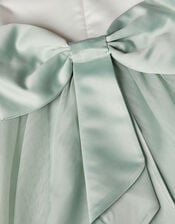 Short Sleeve Satin Tulle Bridesmaid Maxi Dress, Green (SAGE), large