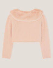 Faux Fur Collar Cardigan, Pink (PINK), large