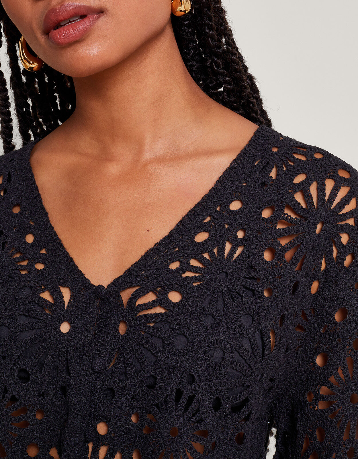 Black crochet cardigan outlet