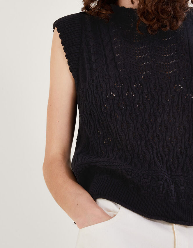 Multi Stitch Pointelle Knitted Vest, Black (BLACK), large