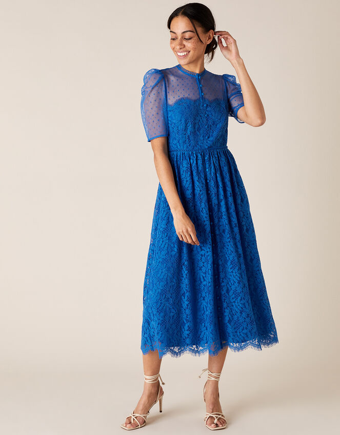 Trisha Embroidered Lace Midi Dress, Blue (BLUE), large