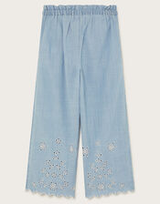 Broderie Wide-Leg Trousers, Blue (BLUE), large
