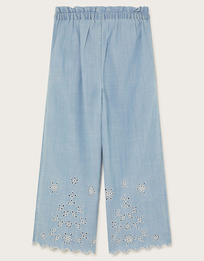 Broderie Wide-Leg Trousers, Blue (BLUE), large