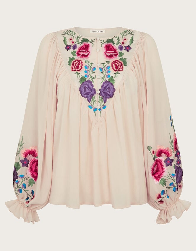 Winny Embroidered Floral Blouse, Ivory (IVORY), large