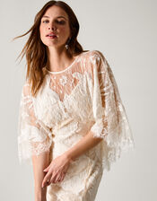 Eileen Cape Embellished Floral Lace Wedding Dress, Ivory (IVORY), large